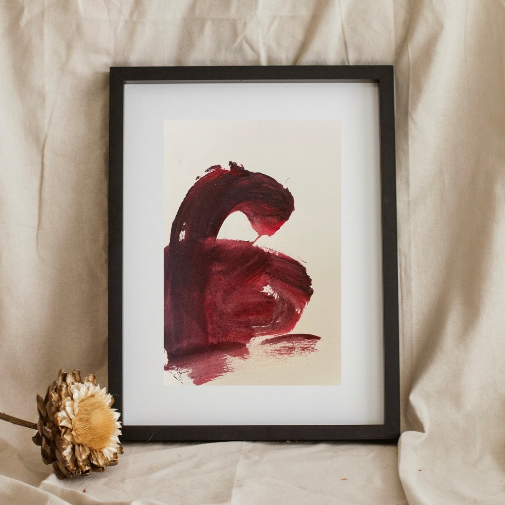 Oman Hosea Original Abstract Painting 5.5x8.5 Burgundy Minimalist Indie Art